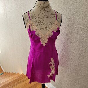 NWOT 2 Piece Deep Pink Satin Chemise with Matching Robe